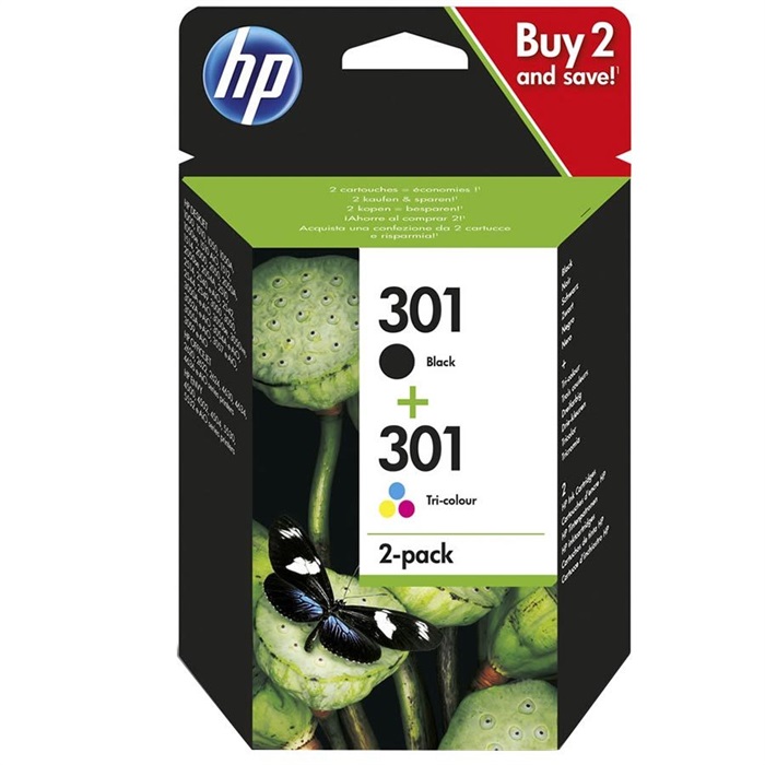 HP 301 Siyah (Black) / Üç Renkli 2'li Kartuş N9J72AE