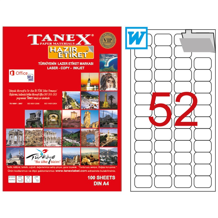 Tanex Tw-2052 Beyaz Etiket 46.4 mm x 21.1 mm