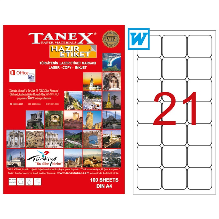 Tanex Tw-2021 Beyaz Etiket 63.5 mm x 38.1 mm