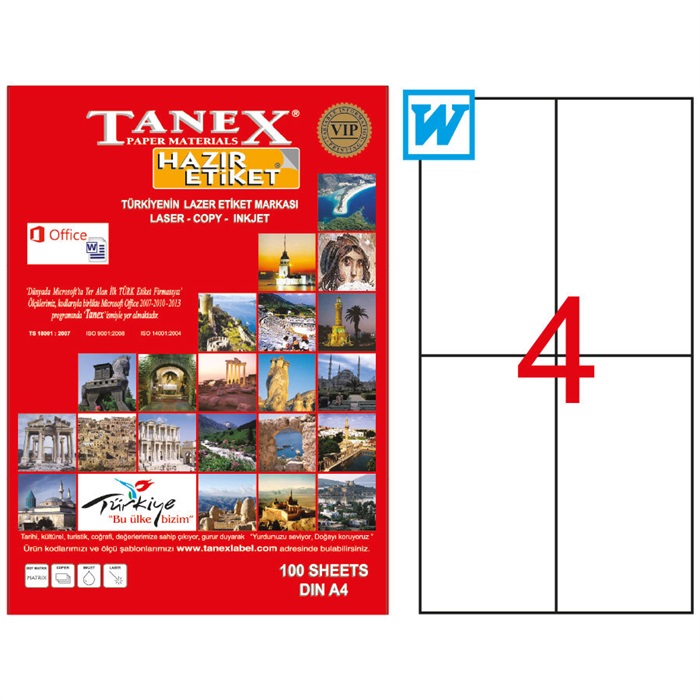 Tanex Tw-2204 Beyaz Sevkiyat ve Lojistik Etiketi 105 mm x 148.5 mm