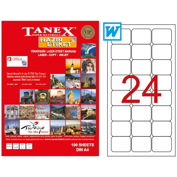 Tanex Tw-2024 Beyaz Adresleme ve Postalama Etiketi 64 mm x 34 mm