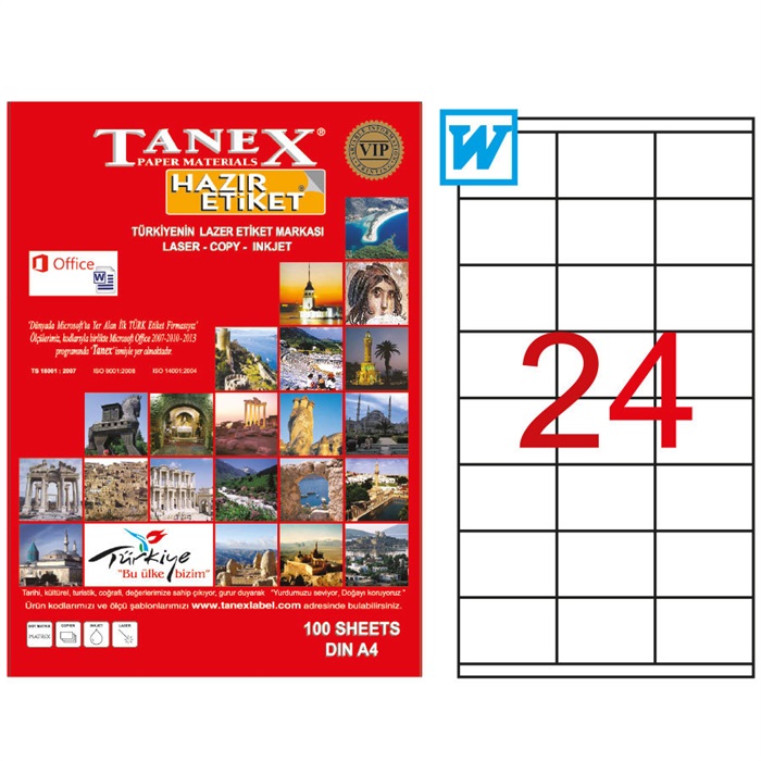 Tanex Tw-2324 Beyaz Adresleme ve Postalama Etiketi 70 mm x 35 mm