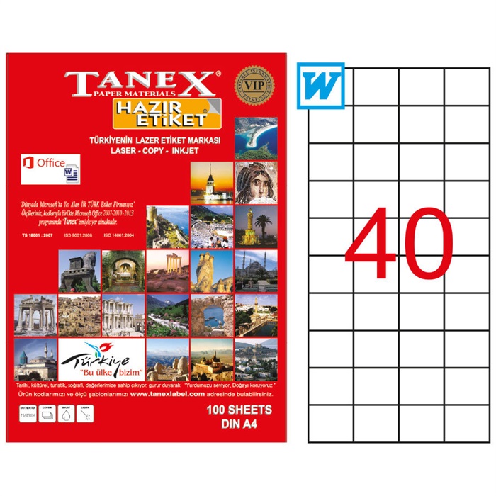 Tanex Tw-2040 Beyaz Adresleme ve Postalama Etiketi 52.5 mm x 29.7 mm