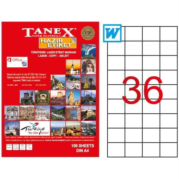 Tanex Tw-2035 Beyaz Etiket 52.5 mm x 33 mm