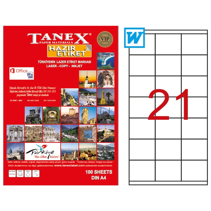 Tanex Tw-2121 Beyaz Adresleme ve Postalama Etiketi 70 mm x 38 mm