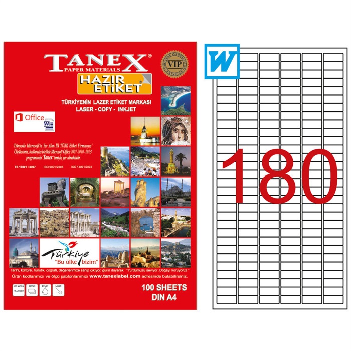 Tanex Tw-2060 Beyaz Etiket 30 mm x 9 mm