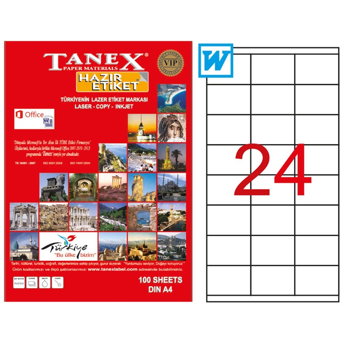 Tanex Tw-2736 Beyaz Adresleme ve Postalama Etiketi 70 mm x 36 mm