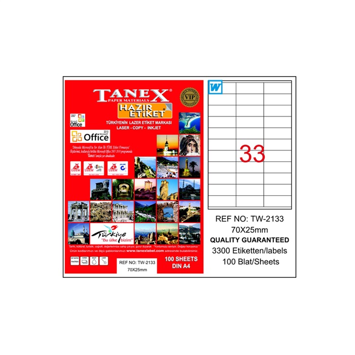 Tanex Tw-2133 Beyaz Etiket 70 mm x 25 mm