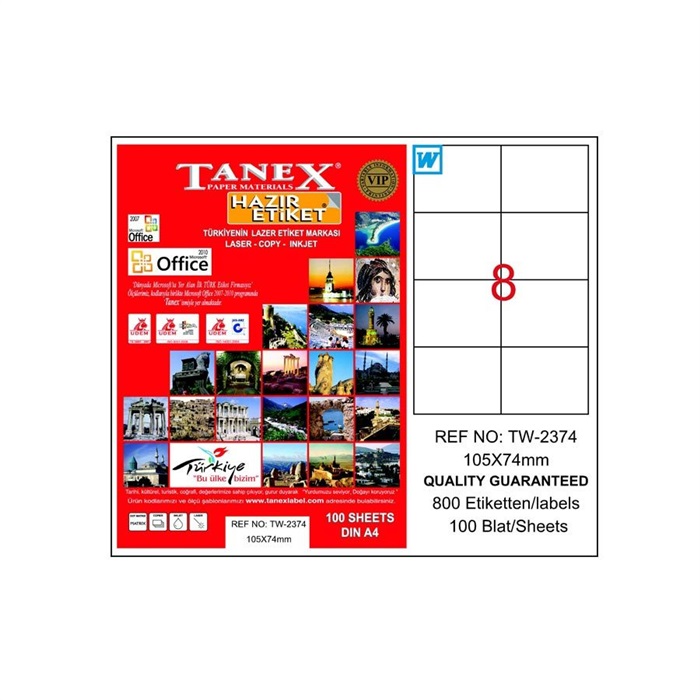 Tanex Tw-2374 Beyaz Etiket 105 mm x 74.25 mm