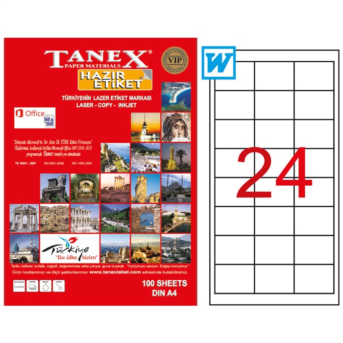 Tanex Tw-2533 Beyaz Adresleme ve Postalama Etiketi 64.6 mm x 33.8 mm