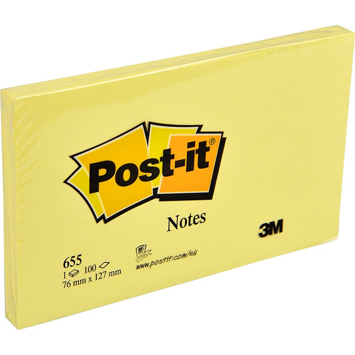 Post-it 655 Yapışkanlı Not Kağıdı 76 mm x 127 mm Sarı 100 Yaprak