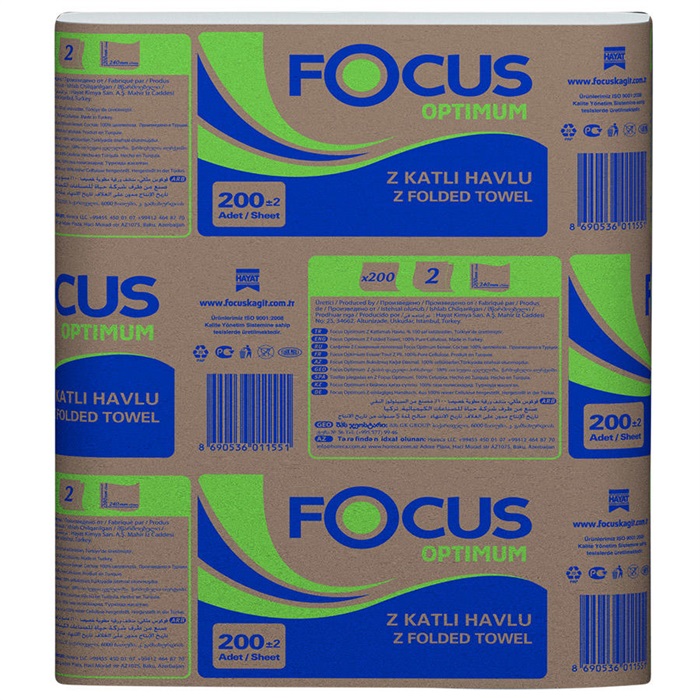 Focus Optimum Z Katlama Kağıt Havlu 20 cm x 24 cm 1 Koli (12 Paket)