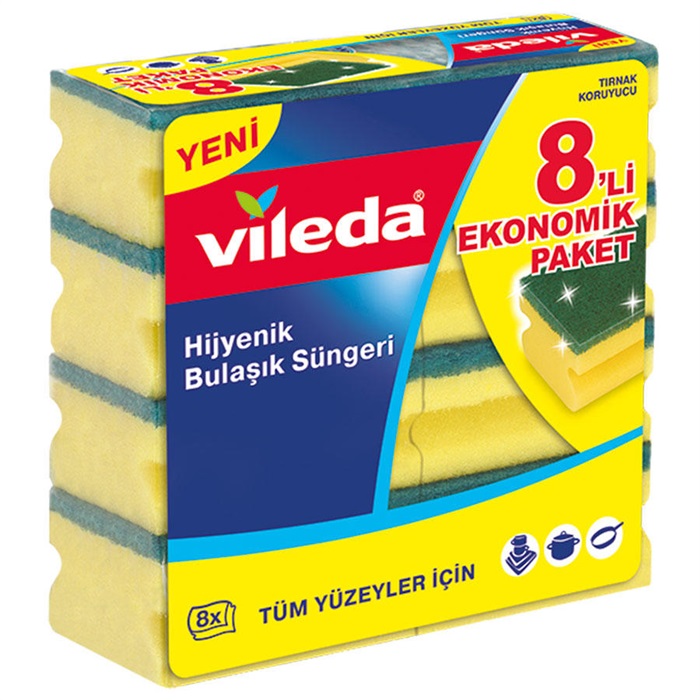 Vileda Yeşil Oluklu Sünger 8'li Eko Paket