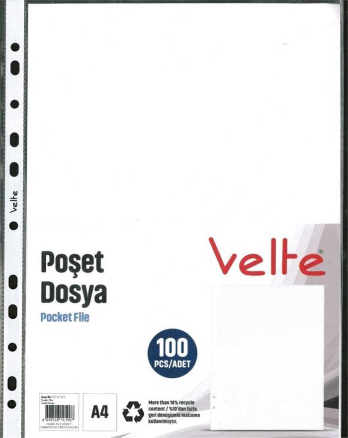 Velte A4 Poşet Dosya 100'lü