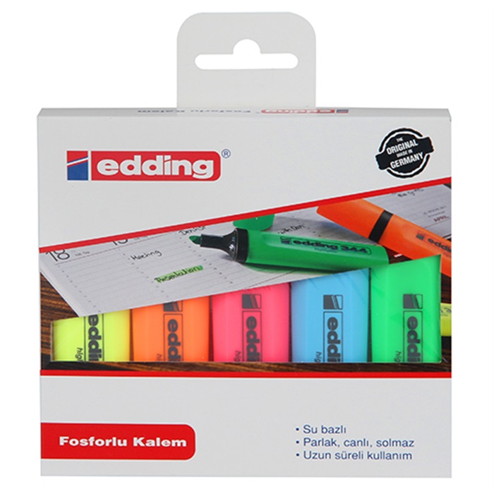 Edding 344 Fosforlu Kalem Karışık Renk 5'li Paket